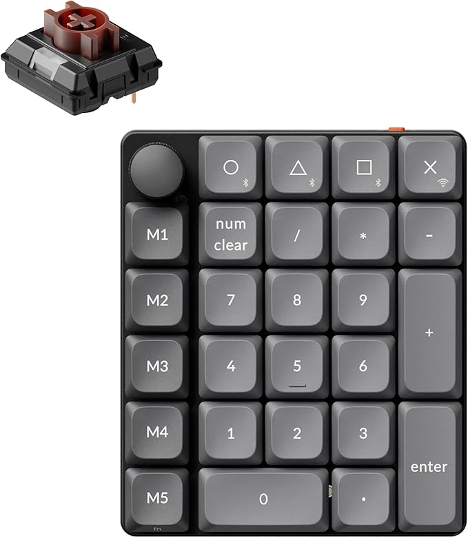 Keychron K0 Max Wireless Low-Profile Number Pad, QMK/VIA Programmable, Hot-Swappable Brown Switch, RGB Backlit, 2.4GHz & Bluetooth 5.3, 1000Hz Polling Rate, with Knob, for Windows/Mac
