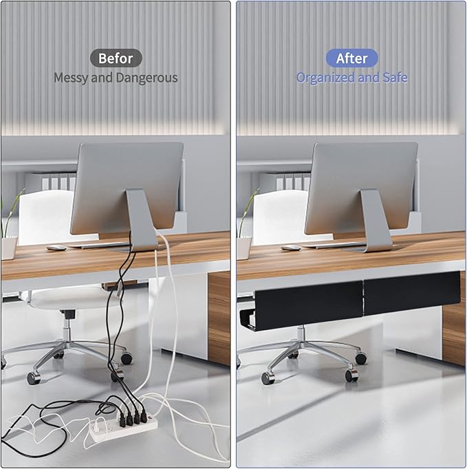 VIDOR Under Desk Cable Management Tray 2-Pack, 17" Cord Organizer, No Drill Alloy Steel, Perfect for Standing Desk and Office Home Wire Management