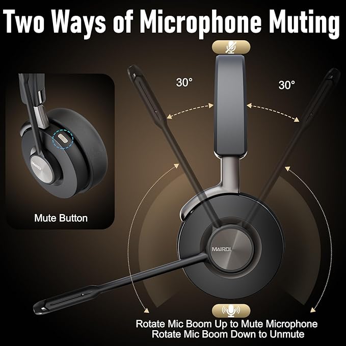 MAIRDI Bluetooth Headset with Microphone for PC, Hybrid Active Noise Cancelling (ANC) Wireless Headset, HD Audio with USB Adapter for Computer Office Work Call Center Laptop Teams