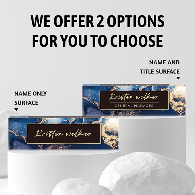 Personalized Office Name Plate, Custom Name Plate for Desks, Office Desk Decorations Gift for Women Men, Acrylic Desk Name Plate for Teacher Coworkers Staff Boss (Blue Marble)