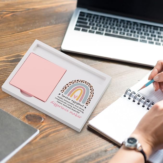 Teacher Assistant Sticky Note Holder for Desk, Appreciation Gift from Teacher Student Coworker, Rainbow Desk Organizer Decor for Women Men, Thank You Gift for TA Aide TZP149