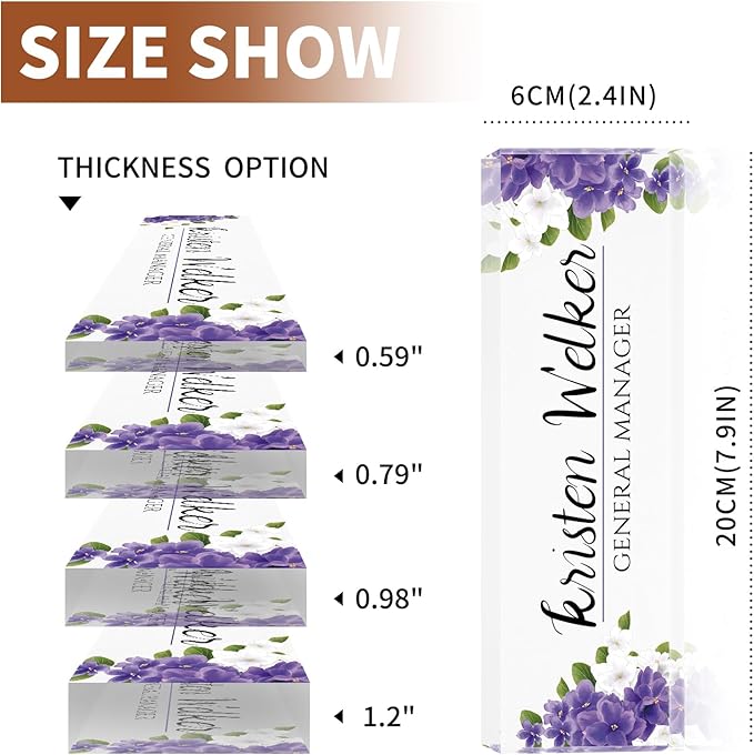 Custom Name Plate for Desk, Desk Name Plate Personalized, Office Decor for Women, Acrylic Desktop Accessories, Office Appreciation Gifts for Boss Social Workers Nurse Teacher Employee(Purple Flowers)