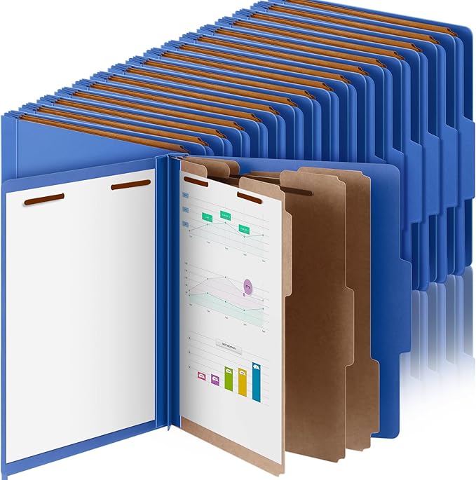 Skyygemm 36 Pcs Classification Folders Letter Size, 3 Divider Pressboard File Folder with Fasteners, Expanding File Organizer Bulk for Teachers, Clergy, Office, Church, Christmas Donations (Dark Blue)
