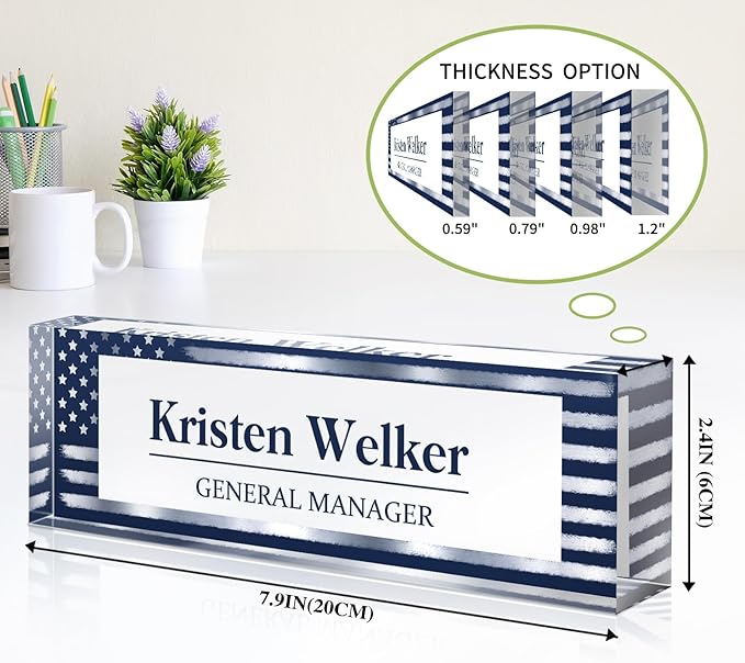 Custom Name Plate for Desk, Personalized Desk Name Plate on Clear Acrylic Glass, Appreciation Gifts for Teacher Employee Boss Coworkers Nurse, Office Desk Accessories for Women Men (Navy Blue)