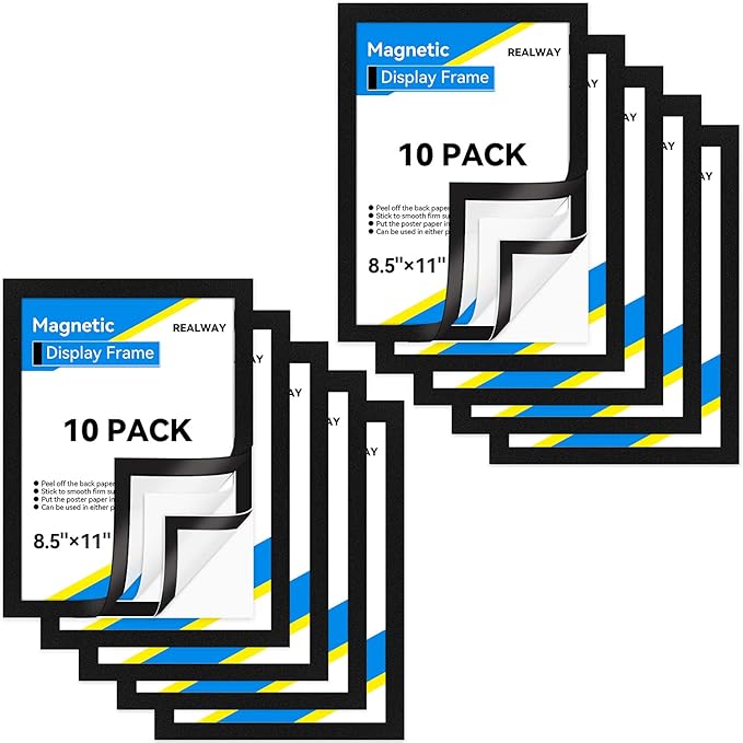 10 Pack Magnetic Sign Holder 8.5 x 11 Magnetic Picture Frame, Magnetic Frame Self-adhesive Wall Sign Holder for Door/Fridge/Whiteboard/Window Sign Holder, Double-sided Display