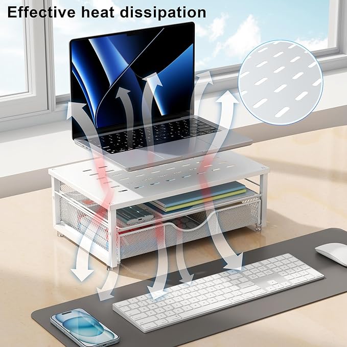gianotter Computer Monitor Stand Riser, office organizer with Drawer, Office Organizers Storage for Classroom Office Supplies (White)