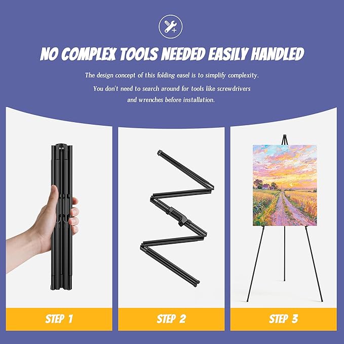 Thicken Display Artist Easel Stands - 63" Instant Tripod Collapsible Portable Floor Easels - Easy Folding Adjustable Art Poster Metal Stands for Display Show, Wedding, Painting - Black 6 Pack