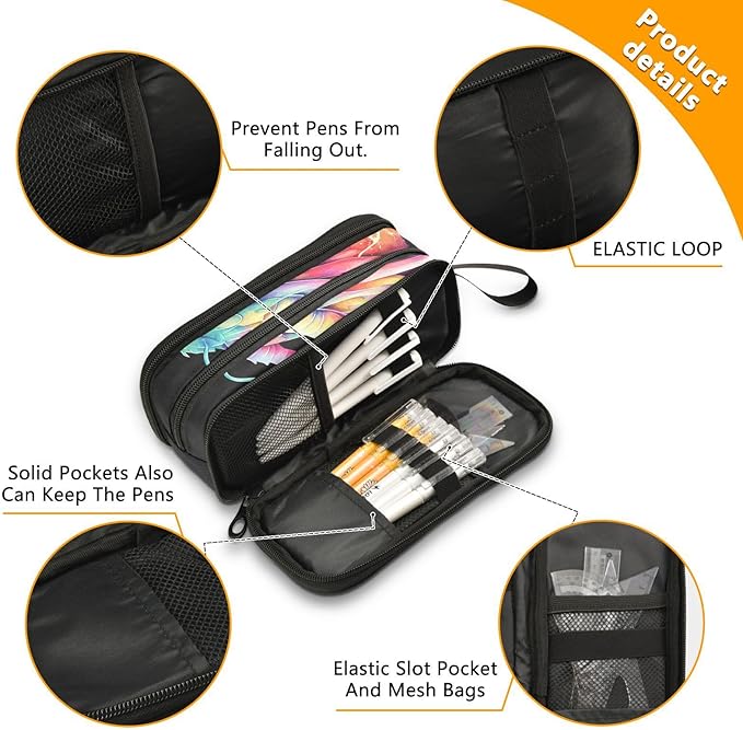 Custom Lightning Dragon Watercolor Pencil Case Box Boys Girls Personalized Name Large Pencil Pouch Stationery Pen Bag Organizer for Kids Adults School Office