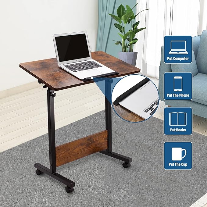 KOUPA Height Adjustable Standing Desk,widths16 in Length 31 in, Portable Rolling Mobile Stand Up Table with Wheels, 360 Degree Flip Laptop Computer Desk for Home Office, Rustic Brown