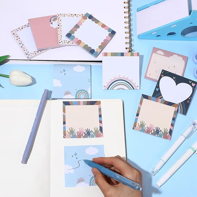 9 Pads Boho Sticky Notes 3x3 Inch Cute Self Stick Notepads Notes Adhesive Memo Pad Office Decor Gifts for Students School Teacher Meeting Office Supplies