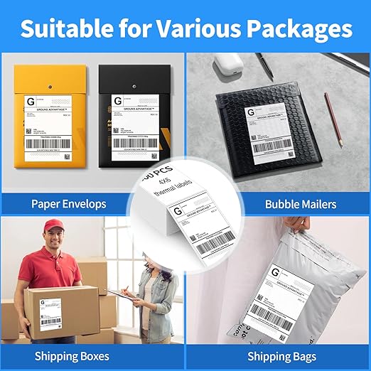 4"×6" Direct Thermal Shipping Label, Fanfold Thermal Label 500 Packs Per Stack, Permanent Adhesive, Compatible with Zebra, Rollo, Jadens, Nelko