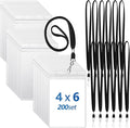 Chuangdi 200 Pcs Large 4 x 6 Inch Clear ID Badge Holder with Lanyard Waterproof Vertical Badge ID Card Holders Clear Plastic Tags Transparent PVC Pouch for Office (Black Lanyard)