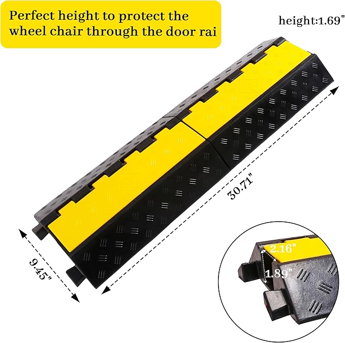 Rubber Cable Ramp Cable Protector Ramps Wire Hose Protective 1 Channel Traffic Rubber Plastic Cord Cover Speed Bump for Asphalt Concrete Gravel Driveway Outdoor, 1 Pack