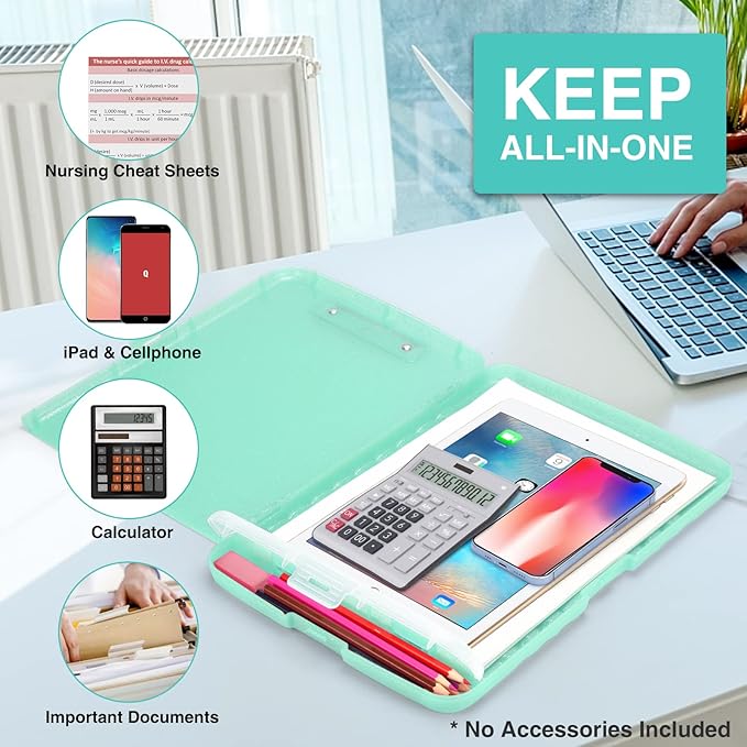 Sooez Glitter Clipboard with Storage, High Capacity Clip Boards 8.5x11 with Pen Holder, Cute Clipboards with Low Profile Clip, Sparkle Plastic Organizer Case Box for Women & Kids, Side Opening