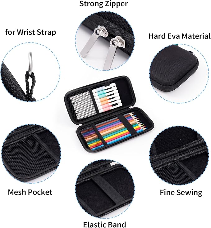 iDream365 Upgraded Hard Pencil Case Box for Adluts,Durable Pen Carrying Case with Zipper-Black