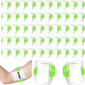 Meanplan 50 Pcs Arm Badge Holder Armband ID Badge Holder Bulk Visibility PVC with Adjustable Belt Elastic Armband Clear Name Tag for Work Pass, Postcards, Universal Size(Green)