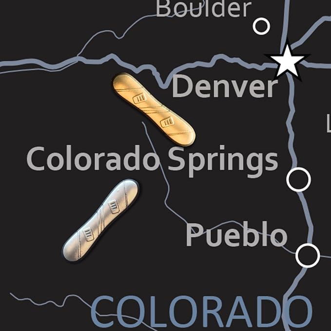 Snowboard Push Pins – Gold Snowboard Map Pins for Cork Boards, Maps, or Lapel Use - Designed in USA - Set of 10