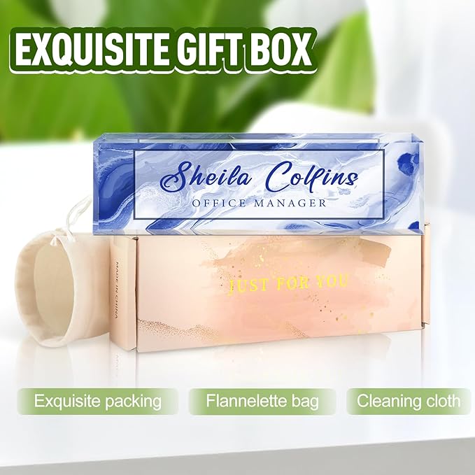 Custom Acrylic Name Plate for Desk, Employee Appreciation Gifts, Office Decor, Personalized, Funny Gifts for Coworkers Boss Teacher (Blue/White)