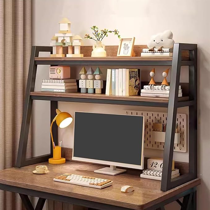 FPIGSHS Desktop Hutch Shelf，2-Tier Computer Desktop Bookcase Desk Organizer Shelf for Top Multipurpose Countertop Display Storage Rack for Home Office Dorm Use (115cm/45.2in)