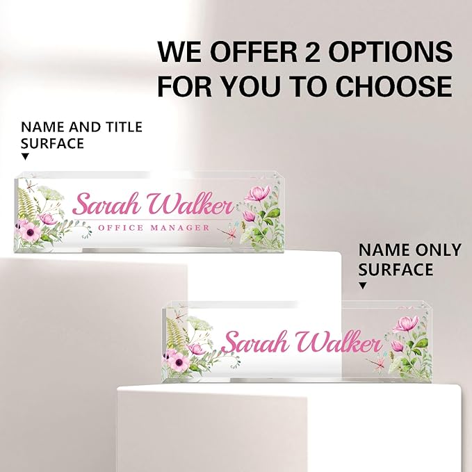 Name Plate for Desk, Desk Name Plate Personalized, Office Decor for Women Men, Acrylic Desktop Accessories, Office Appreciation Gifts for Boss Social Workers Nurse Teacher Employee (Pink/Cyan)