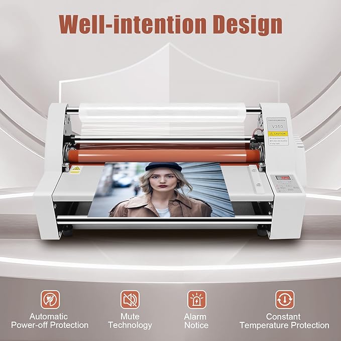 V350 Hot Cold Roll Laminator, 110V Digital Control Thermal Hot Cold Roll Laminator with 2 Heating Modes, Commercial Laminating Machine with Digital Control Panel, Used for Cross-Patterned Films