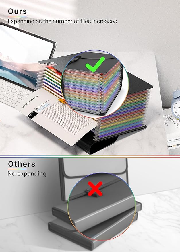 Expanding File Folders with Handle,Accordion File Organizer 13 Expandable Pockets,Portable Filing Box,Adjustable Support Strap,Colored Tabs,Paper Bills Documents Organizer,A4/Letter Size