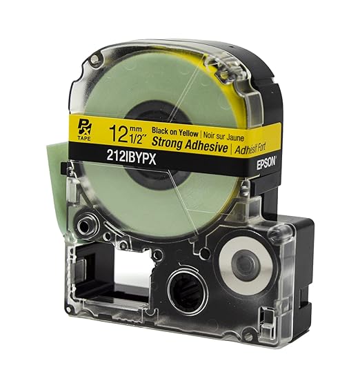 Epson LABELWORKS 212IBYPX Genuine PET (Polyester) Tape Cartridge - Black on Yellow Label Maker Tape, Strong Adhesive - 1/2" (12MM) Wide, 30'