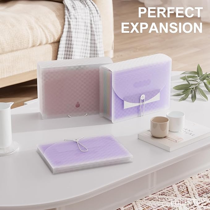 ThinkTex Accordion File Organizer, 12 - Pocket Expanding File Folders for Paper Receipts, Bills&Taxes Organizer, Letter/A4 Size Document Holder for School, Office, Home with Colorful tabs-Purple