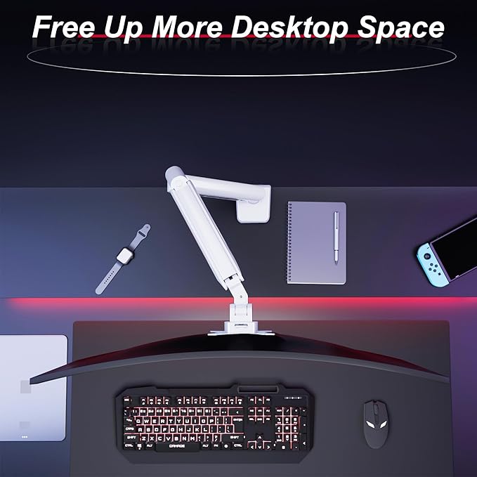 Monitor Arm for 17-35" Screens up to 24.2 lbs, Ergonomic Gas Spring Monitor Stand with Height Adjust, Tilt, Swivel & Cable Management, VESA Desk Mount with 2 Types of Installation, White
