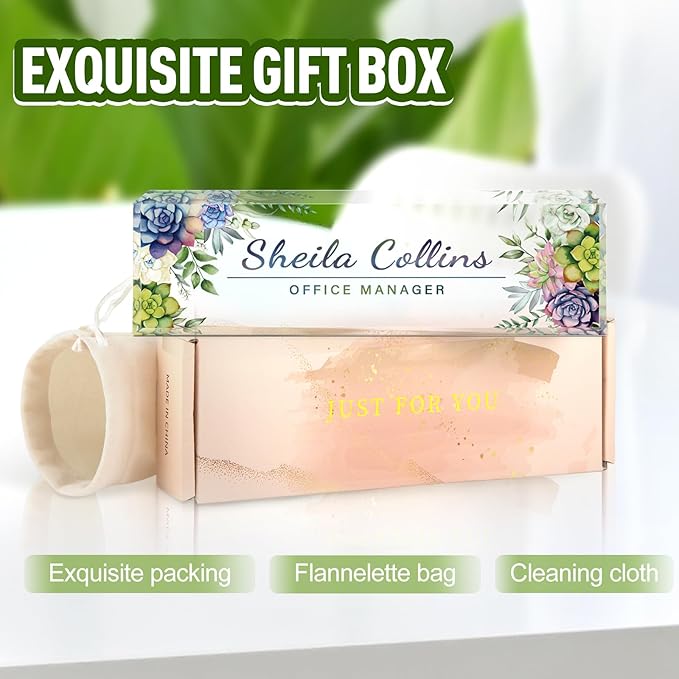 Custom Name Plate for Desk, Employee Appreciation Gifts, Acrylic Desk Name Plate Personalized, Office Desktop Accessories, Office Decor Gifts for Coworkers Boss Teacher (Succulents)