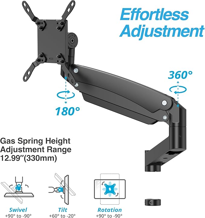 AVLT 57 Inch Heavy Duty Pole Top Mount Monitor Arm Series – Dual & Single Add-On Kits, Height Adjustable, VESA Compatible (Black, Add-On Monitor Arm)
