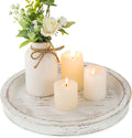 Hanobe Candle Plate Holder Tray: Round Wooden Decorative Candle Plate Small Farmhouse Table Centerpiece Rustic White Wood Tealight Pillar Trays for Home Decor