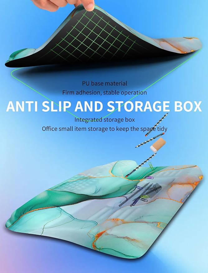 Ergonomic Wave Wrist Rest with Keyboard Stand, Cushioned Palm Rest, Comfortable Integrated Memory Foam for Natural Typing and Relieve Wrist Pain, Green Gold Marble