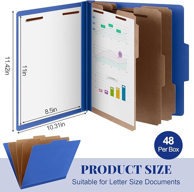 Skyygemm 48 Pcs Classification Folders Letter Size, 3 Divider Pressboard File Folder with Fasteners, Expanding File Organizer Bulk for Teachers, Clergy, Office, Church, Christmas Donations (Dark Blue)