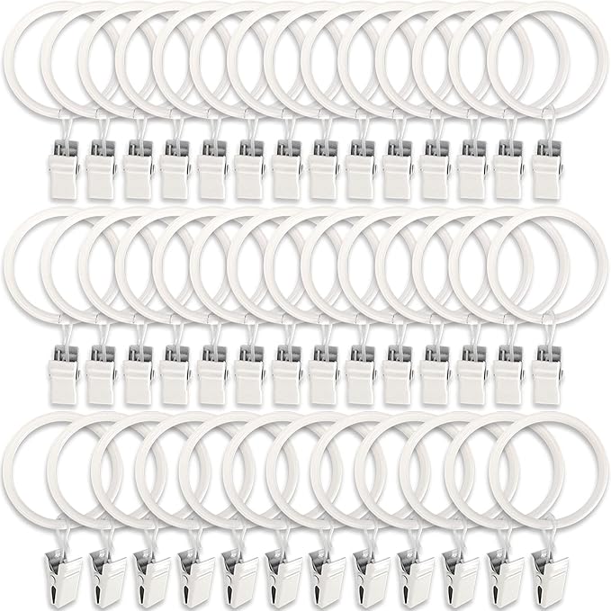 LLPJS 40 Pack Metal Curtain Rings with Clips, Curtain Clip Rings Hooks for Hanging Drapery Drapes Bows, Curtain Rod Rings 1.5 inch Interior Diameter, White