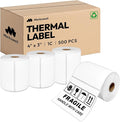 4x3 Direct Thermal Label, Barcode Address Mailing Name Shipping Labels, Perforated Thermal Stickers, Multipurpose, Commercial Grade for Thermal Printer, Strong Adhesive, 500/Roll, 4 Rolls
