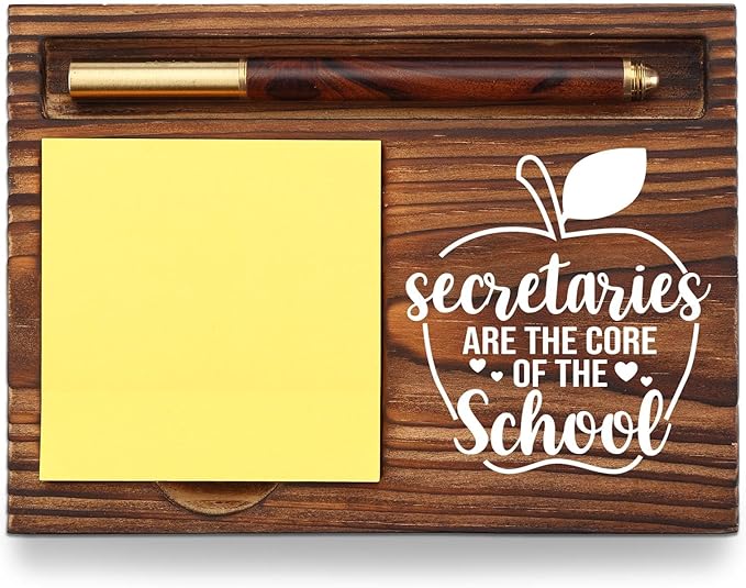 School Secretary Gifts Sticky Note Holder Wooden, Thank You Appreciation Gift for Secretary School Receptionist Assistant Front Office Crew, Office Decor Desk Self-Stick Note Pad Holders TZP12