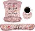 Keyboard Wrist Rest and Mouse Pad Wrist Support Set with Coasters, Inspirational Quote Stay Positive Work Hard and Make It Happen Wrist Mouse Pad with Non-Slip PU Base for Computer Laptop Home Office