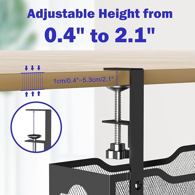 Under Desk Cable Management Tray 25.12", Extra Large Cable Management No Drill, Extended Cord Organizer with Adjustable Clamps, Black