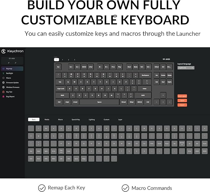 Keychron Q3 Wired Custom Mechanical Keyboard, 80% TKL Layout QMK/VIA Programmable with Hot-swappable Gateron G Pro Blue Switch Double Gasket Compatible with Mac Windows Linux (White)