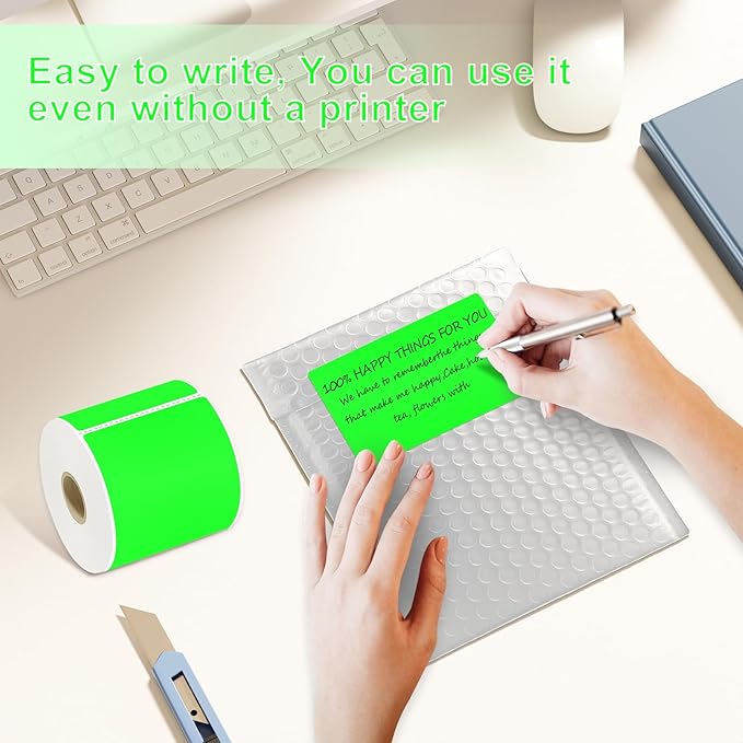 YOULAISHI 3 X 5 Inch Printable Waterproof Rectangle Color Coding Labels, 300 Per Roll Adhesive Color Coding Stickers for Bar-Codes, Address, Small Business Labeling, Inventory, Fluorescent Green