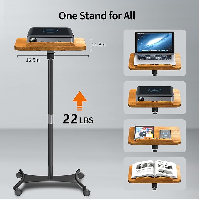 NAMON Rolling 2-in-1 Dual-use Music Stand & Desktop Book Stand, 100% Solid Wood, Height Adjustable from 16.5" to 51", with 4 Lockable Casters & Page Clips (with Large Panel: 16.5 * 11.8IN)