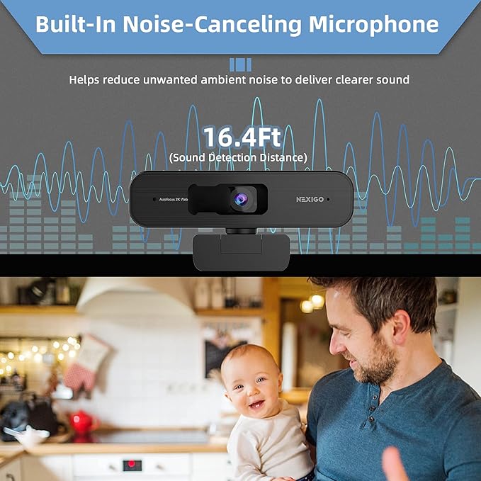 NexiGo N940P 2K Zoomable Webcam with Remote and Software Controls, Sony Sensor, 1080P@60FPS, 3X Zoom in, Dual Stereo Microphone for Zoom/Skype/Teams/Webex (Black) (Renewed)