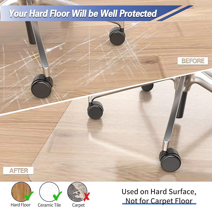 Amyracel Chair Mat for Hardwood Floor, 45” x 53” Clear Desk Chair Mat for Office Chair on Hardwood, Easy Glide Office Floor Protector Mat for Rolling Chairs