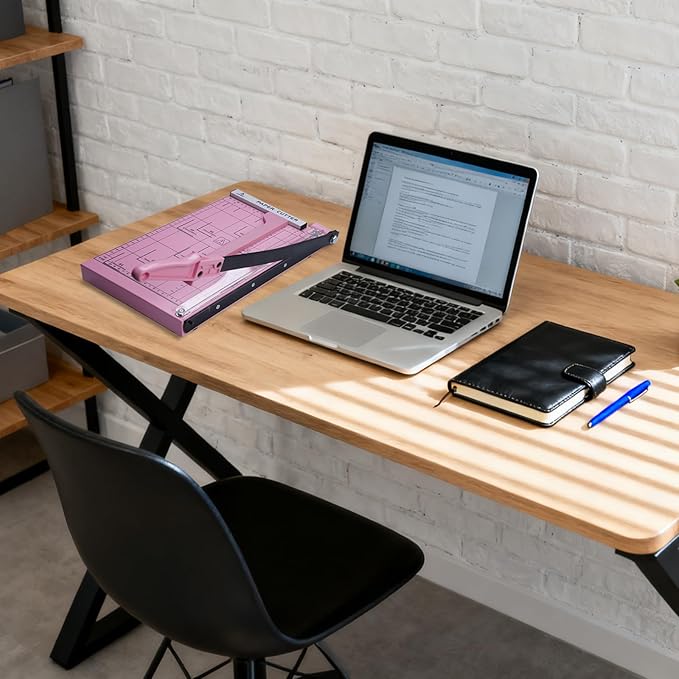 Guillotine Paper Cutter, Heavy Duty 12-Sheet Capacity Trimmer for Cardstock, Photos, Scrapbooking, Office, Classroom, Studio (Pink)