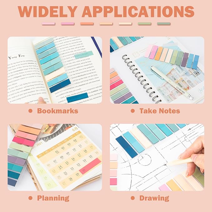 BukSuk 800Pcs Books Tabs for Annotating, Tabs for Notebooks, Sticky Tabs, Morandi Page Markers, Multi-Colored Writeable and Repositionable Book Flags Strip (800Pcs)