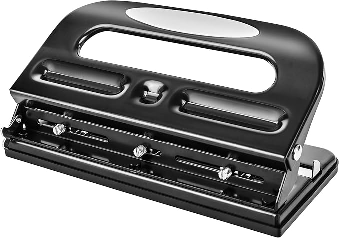 Amazon Basics 2/3 Hole Punch, Semi-Adjustable, 30 Sheet Capacity, Black