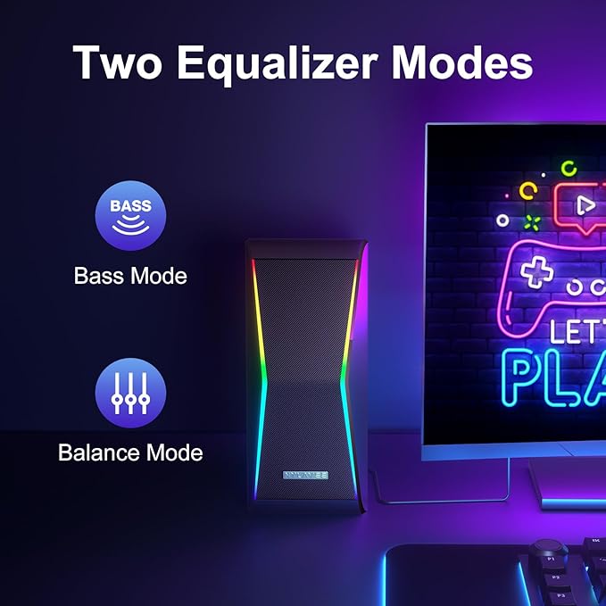 Nylavee Computer Speakers, Bluetooth 5.0 Hi-Fi Stereo PC Speakers, 4 Dynamic Lighting Modes, AC Adapter Powered and 3.5mm AUX-in Computer Speakers for Desktop PC, Monitor, Laptop, Tablet, Phone