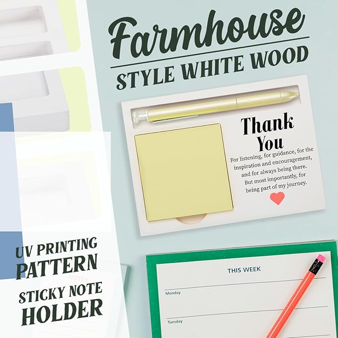 Thank You Sticky Note Holder, Thank You Appreciation Gift for Her Friends Colleagues Mentor Work Friend Teacher Wood Self-Stick Note Pad Holders ZBA7