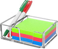 Sticky Note Holder with Pen Slot, Crystal Clear Acrylic Notepad Holder 3x3 in Self-Stick Note Dispenser Office Desk Accessories, Memo Pad Holder Organizer for Classroom School Supplies